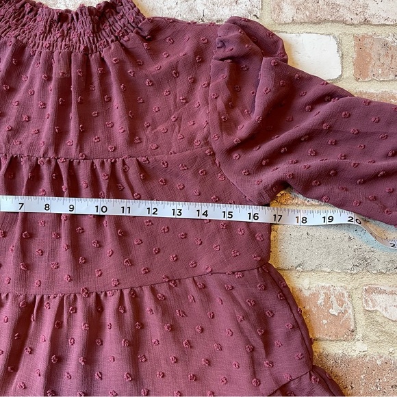 Monteau Maroon Mock Neck Long Sleeve Blouse Swiss Dot Sheer Women’s Size - Picture 7 of 10